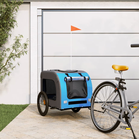 Hondenfietstrailer oxfordstof en ijzer blauw en grijs