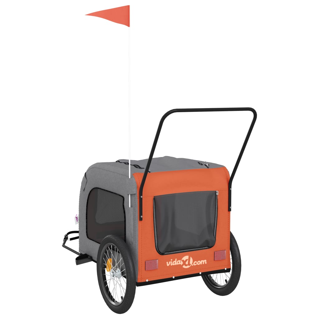 Hondenfietstrailer oxford stof en ijzer oranje en grijs - AllerleiShop