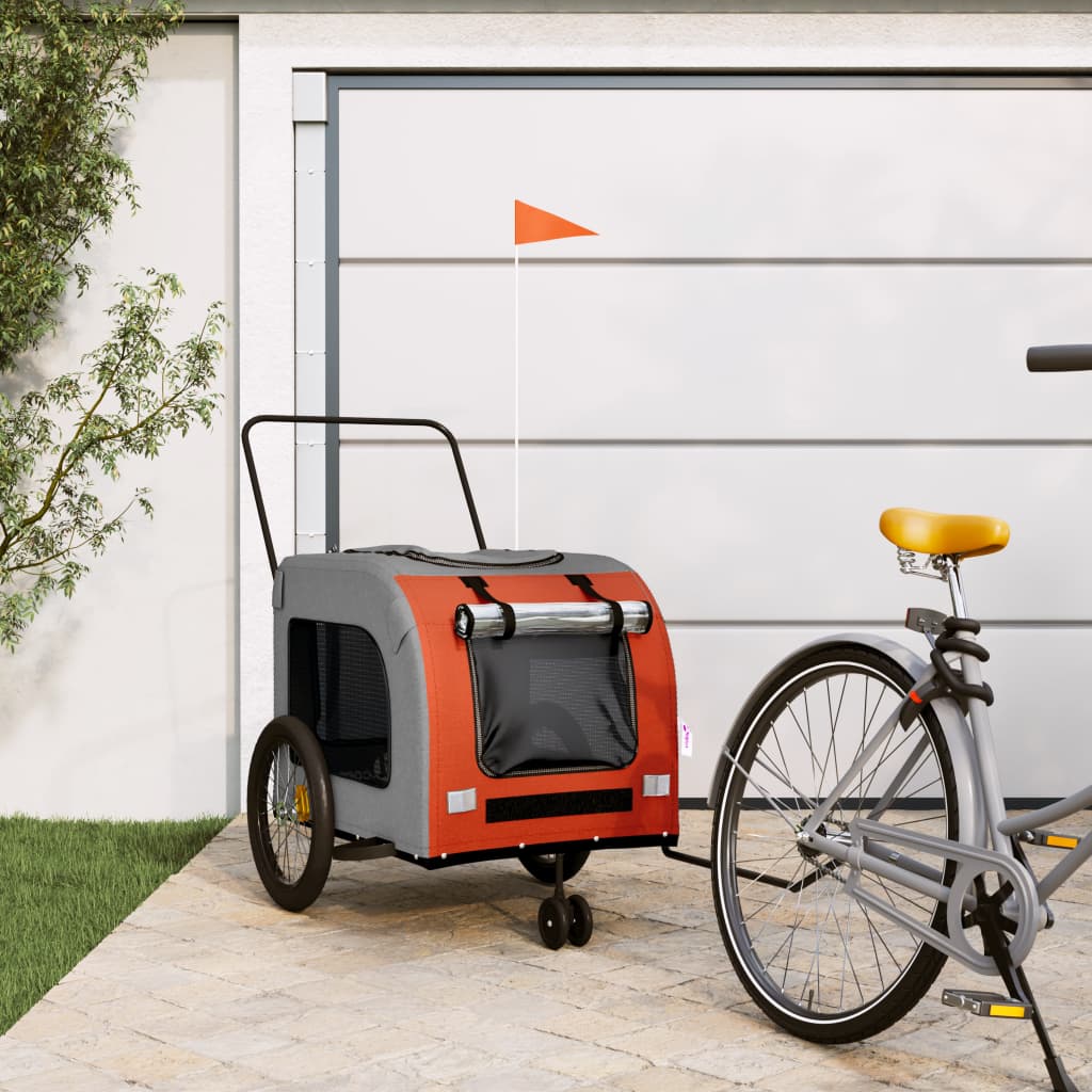 Hondenfietstrailer oxford stof en ijzer oranje en grijs - AllerleiShop