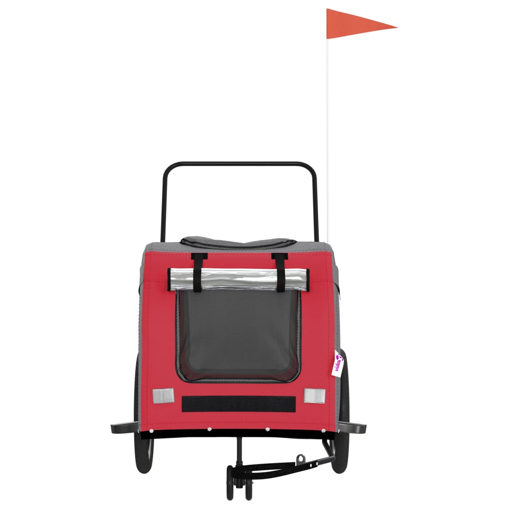 Hondenfietstrailer oxford stof en ijzer rood en grijs - AllerleiShop