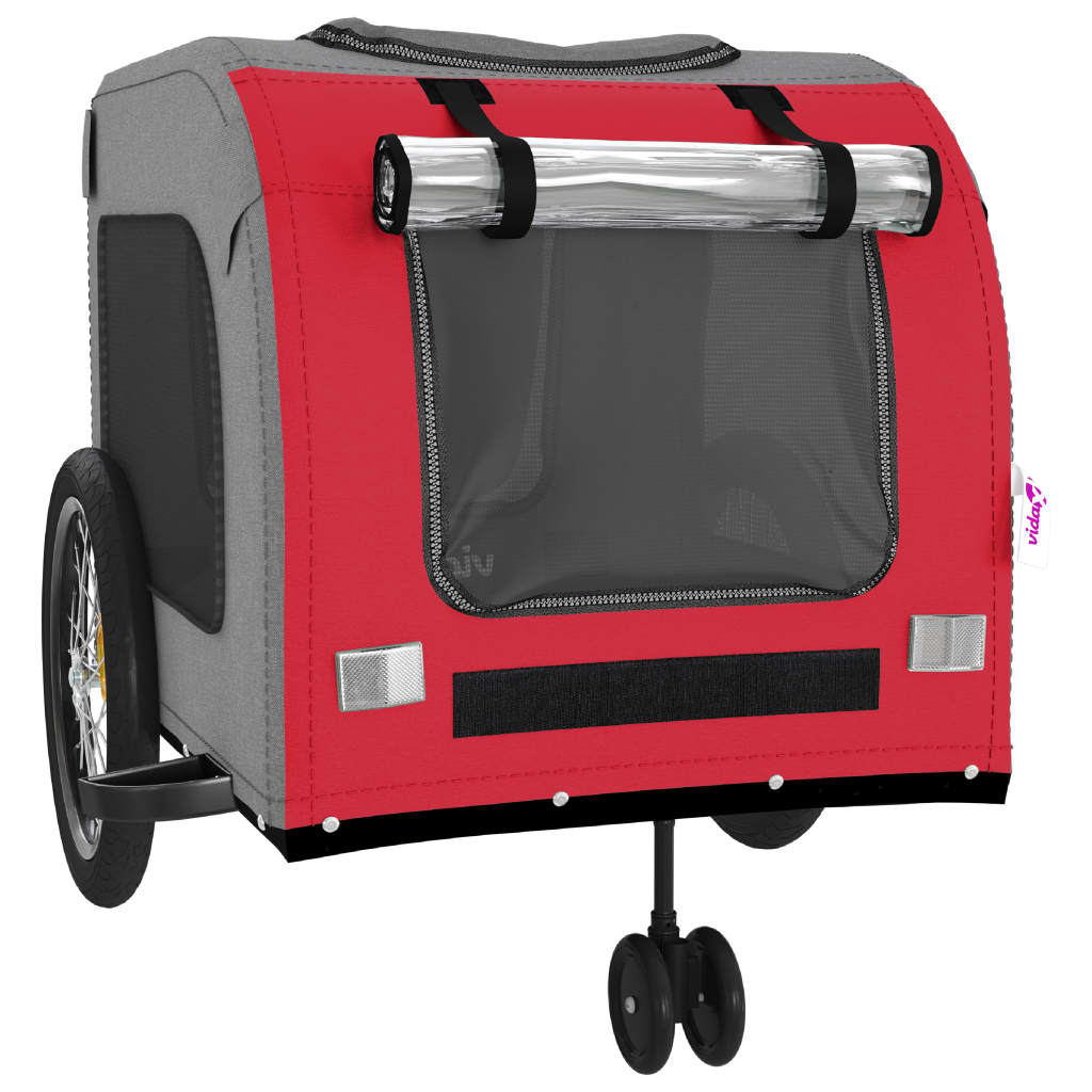 Hondenfietstrailer oxford stof en ijzer rood en grijs - AllerleiShop