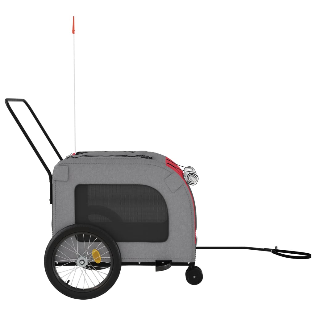 Hondenfietstrailer oxford stof en ijzer rood en grijs - AllerleiShop