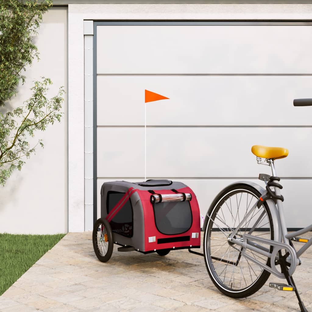 Hondenfietstrailer oxford stof en ijzer rood en grijs - AllerleiShop