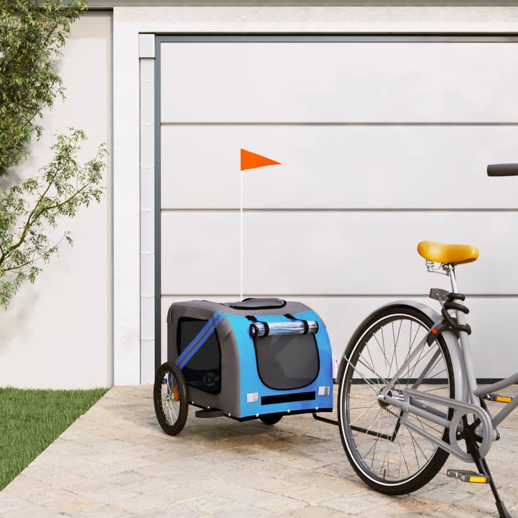 Hondenfietstrailer oxford stof en ijzer blauw en grijs