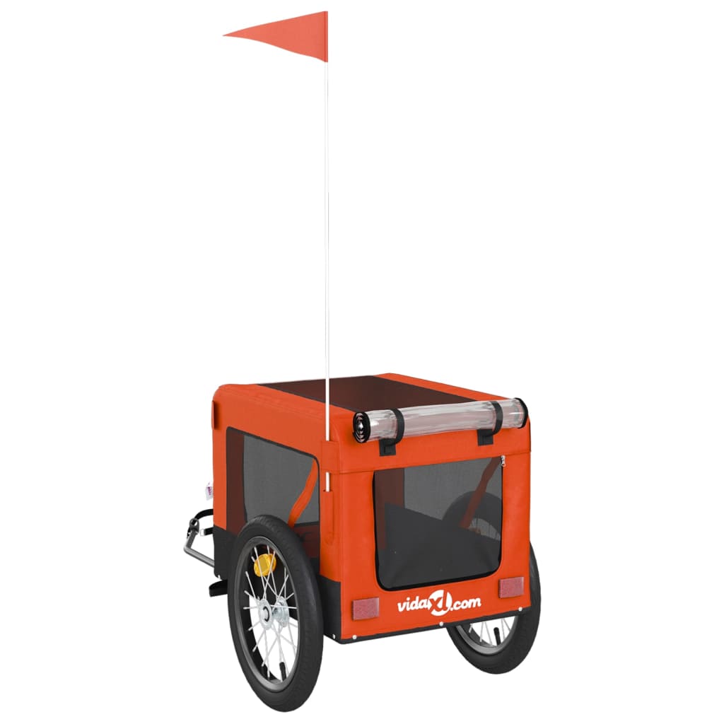 Hondenfietstrailer oxford stof en ijzer oranje en zwart - AllerleiShop