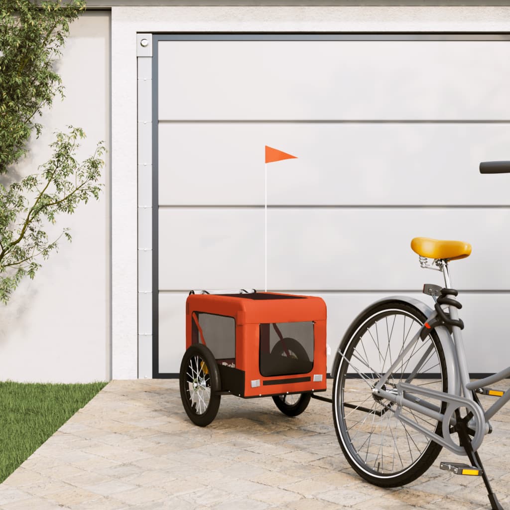 Hondenfietstrailer oxford stof en ijzer oranje en zwart - AllerleiShop