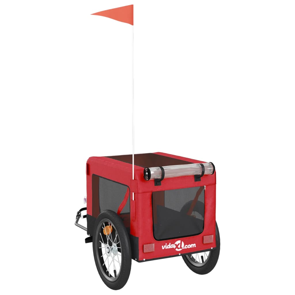 Hondenfietstrailer oxford stof en ijzer rood en zwart - AllerleiShop