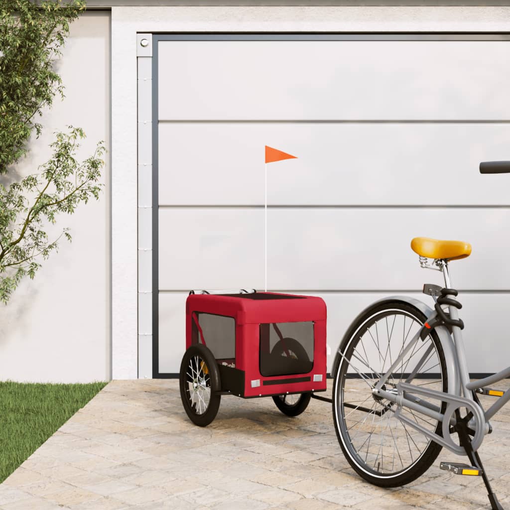 Hondenfietstrailer oxford stof en ijzer rood en zwart