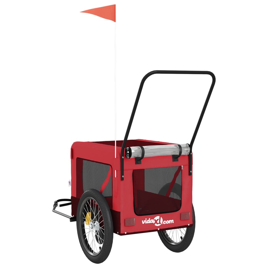 Hondenfietstrailer oxford stof en ijzer rood en zwart - AllerleiShop