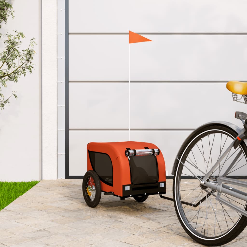 Hondenfietstrailer oxford stof en ijzer oranje en zwart - AllerleiShop