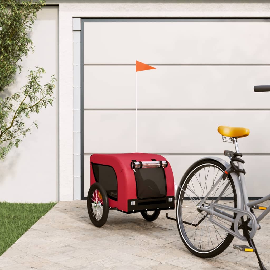 Hondenfietstrailer oxford stof en ijzer rood en zwart