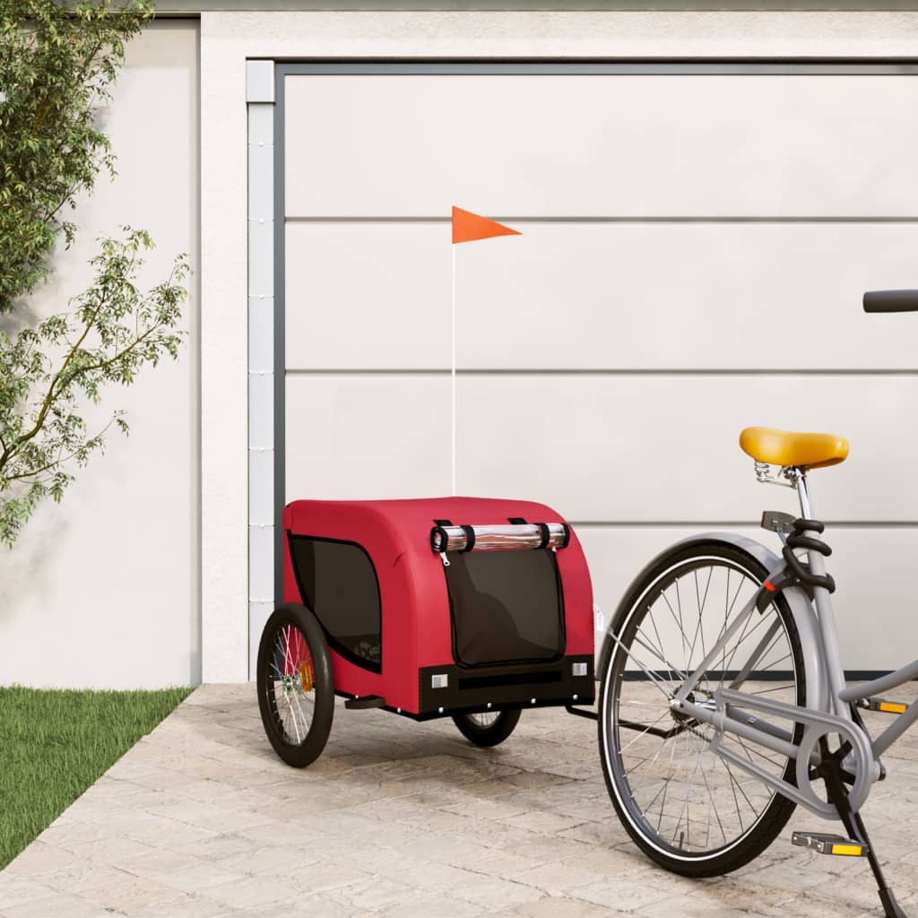 Hondenfietstrailer oxford stof en ijzer rood en zwart - AllerleiShop