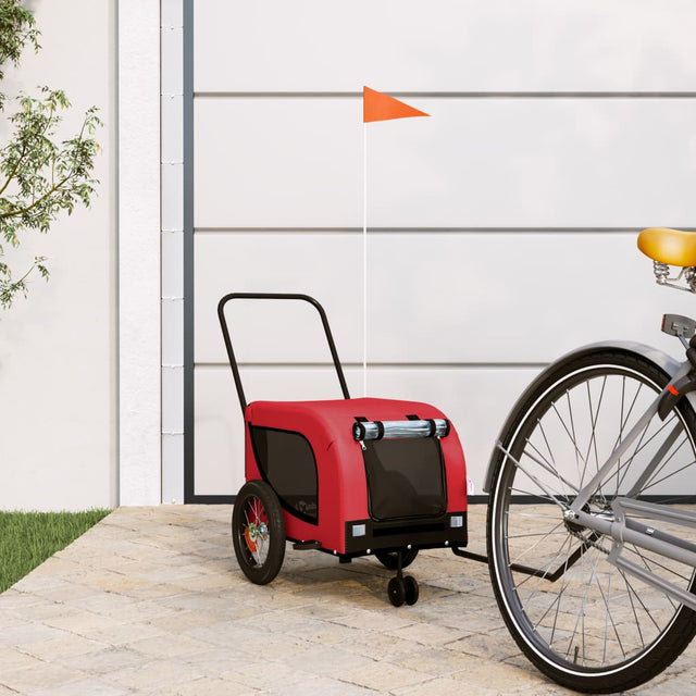 Hondenfietstrailer oxford stof en ijzer rood en zwart