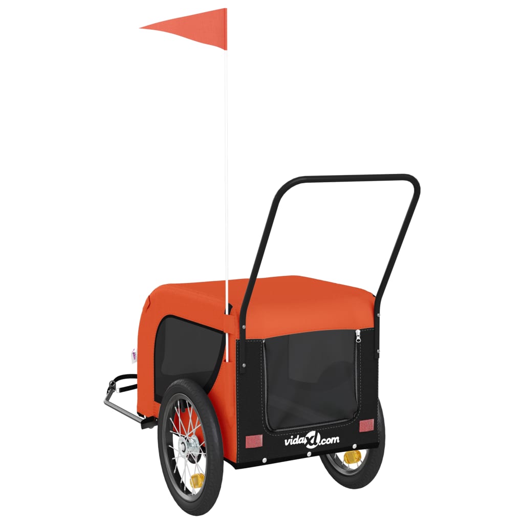 Hondenfietstrailer oxford stof en ijzer oranje en zwart - AllerleiShop