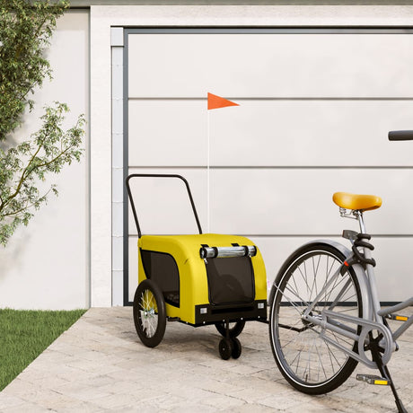 Hondenfietstrailer oxford stof en ijzer geel en zwart