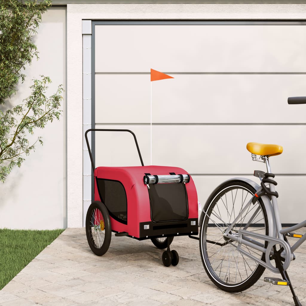 Hondenfietstrailer oxford stof en ijzer rood en zwart