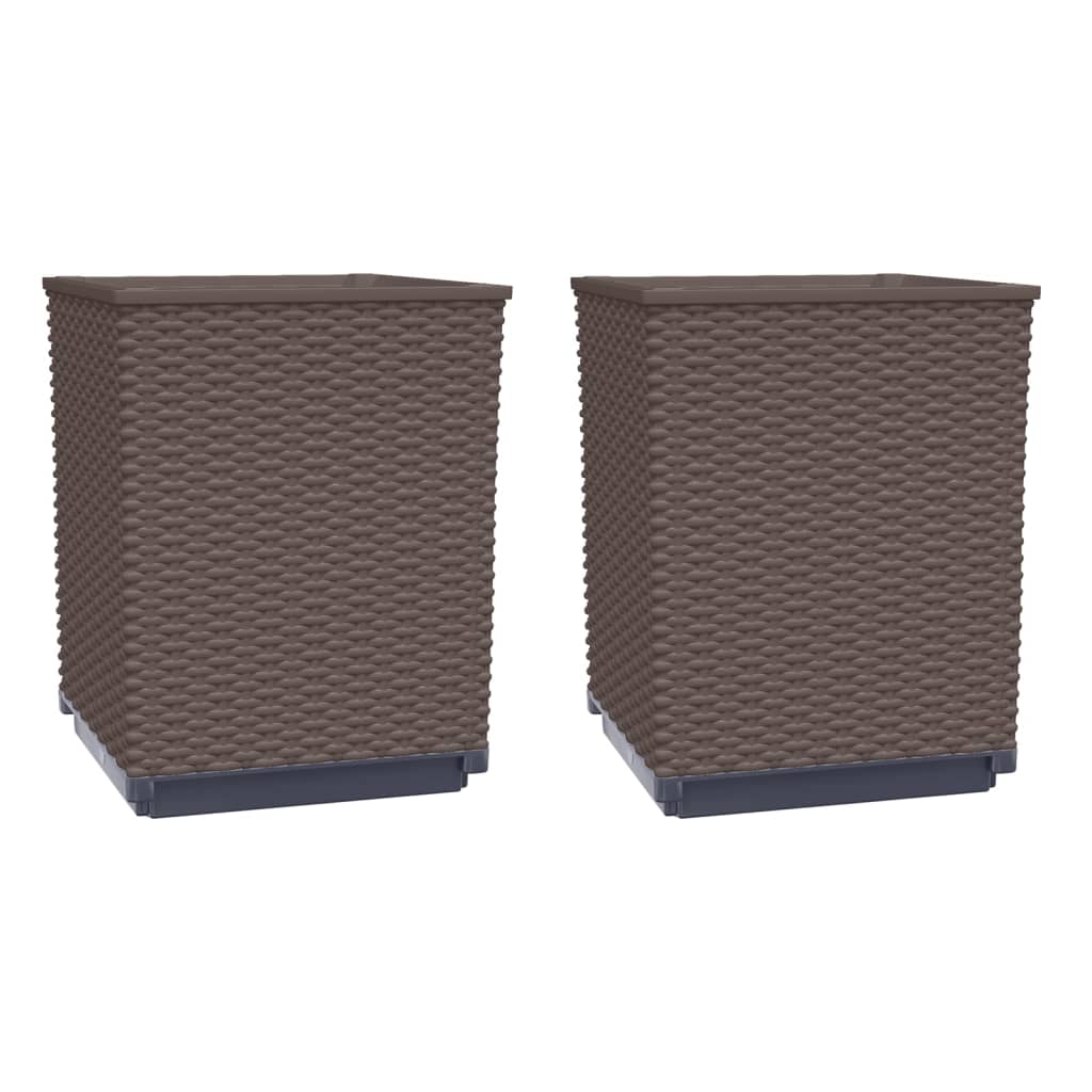 Plantenbakken 2 st 30x30x37 cm polypropeen bruin