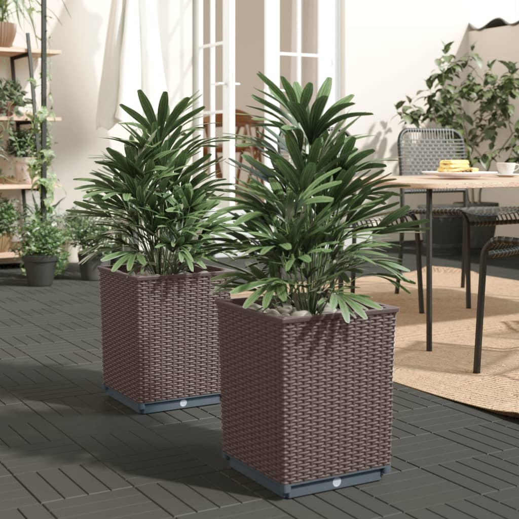 Plantenbakken 2 st 30x30x37 cm polypropeen bruin