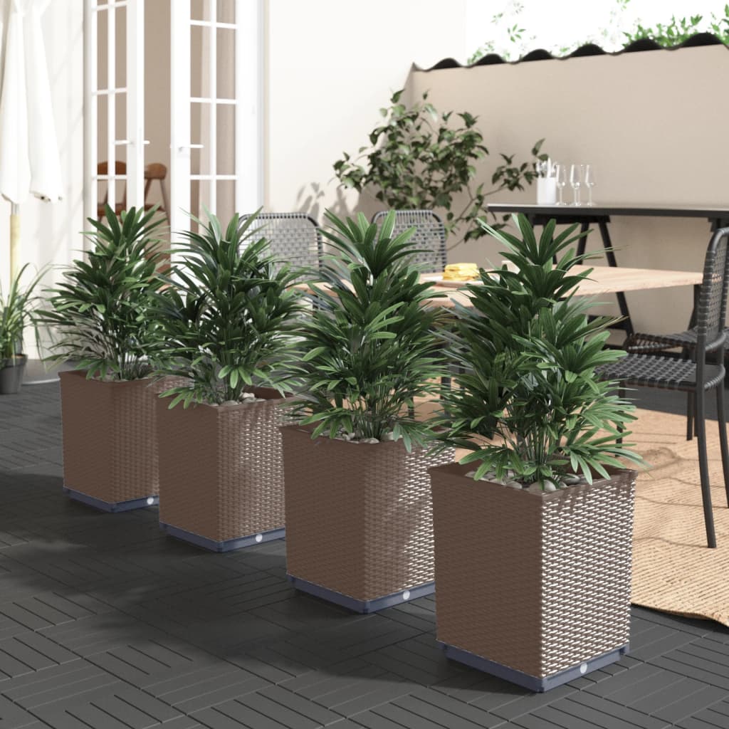Plantenbakken 4 st 30x30x37 cm polypropeen bruin