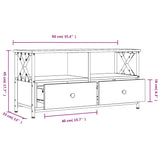 Tv-meubel 90x33x45 cm bewerkt hout en ijzer bruin eikenkleur