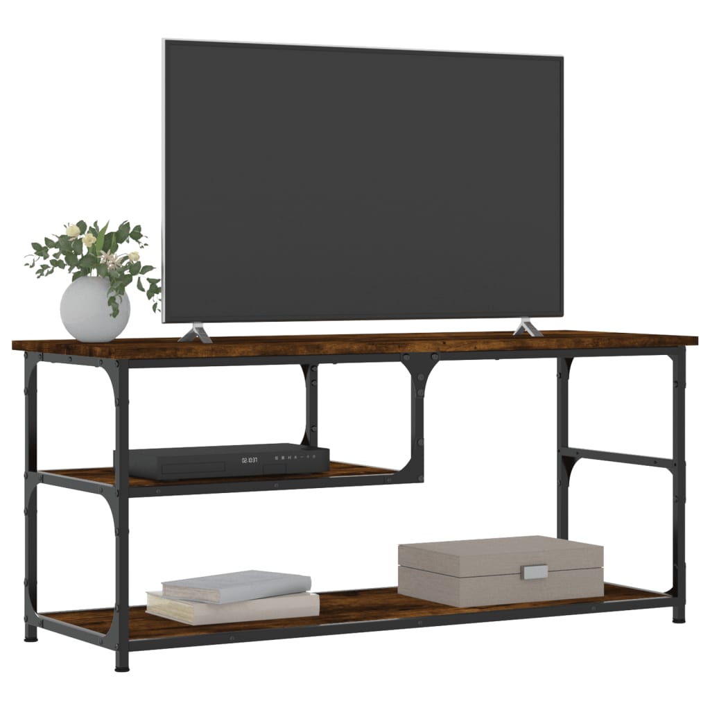 Tv-meubel 103x38x46,5 cm bewerkt hout staal gerookt eikenkleur