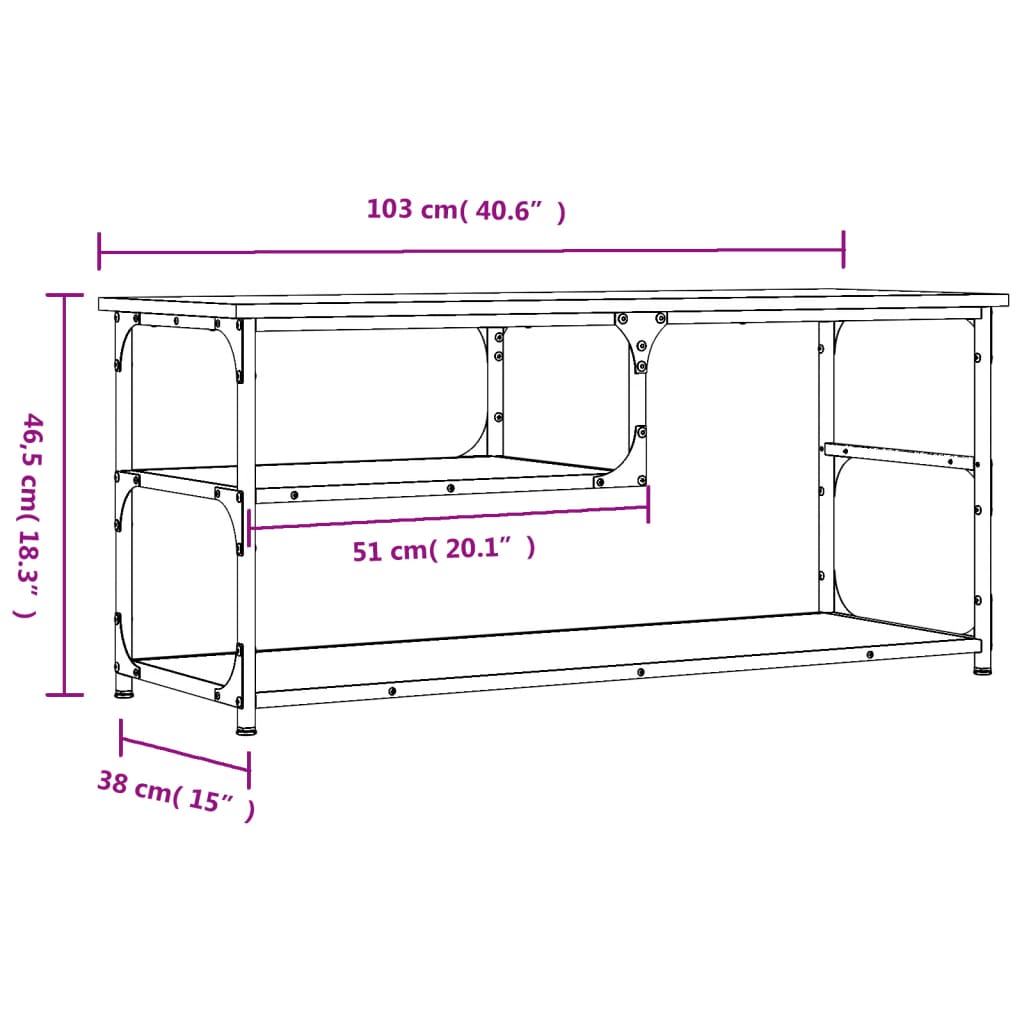 Tv-meubel 103x38x46,5 cm bewerkt hout staal gerookt eikenkleur
