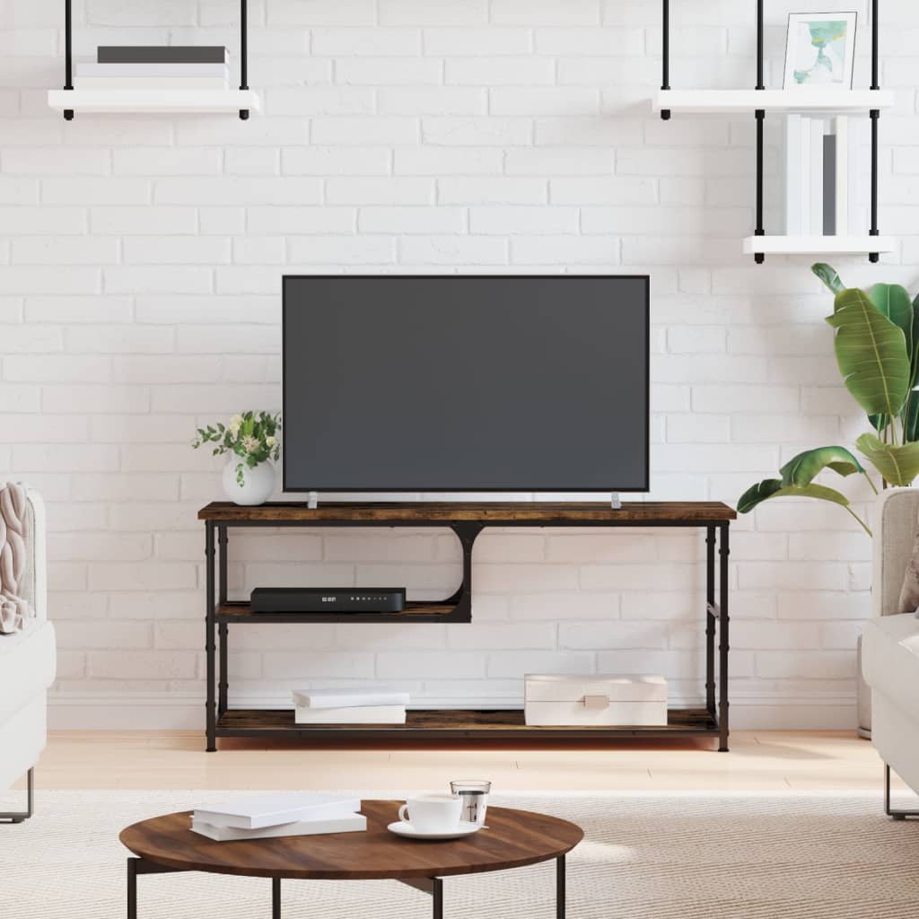Tv-meubel 103x38x46,5 cm bewerkt hout staal gerookt eikenkleur