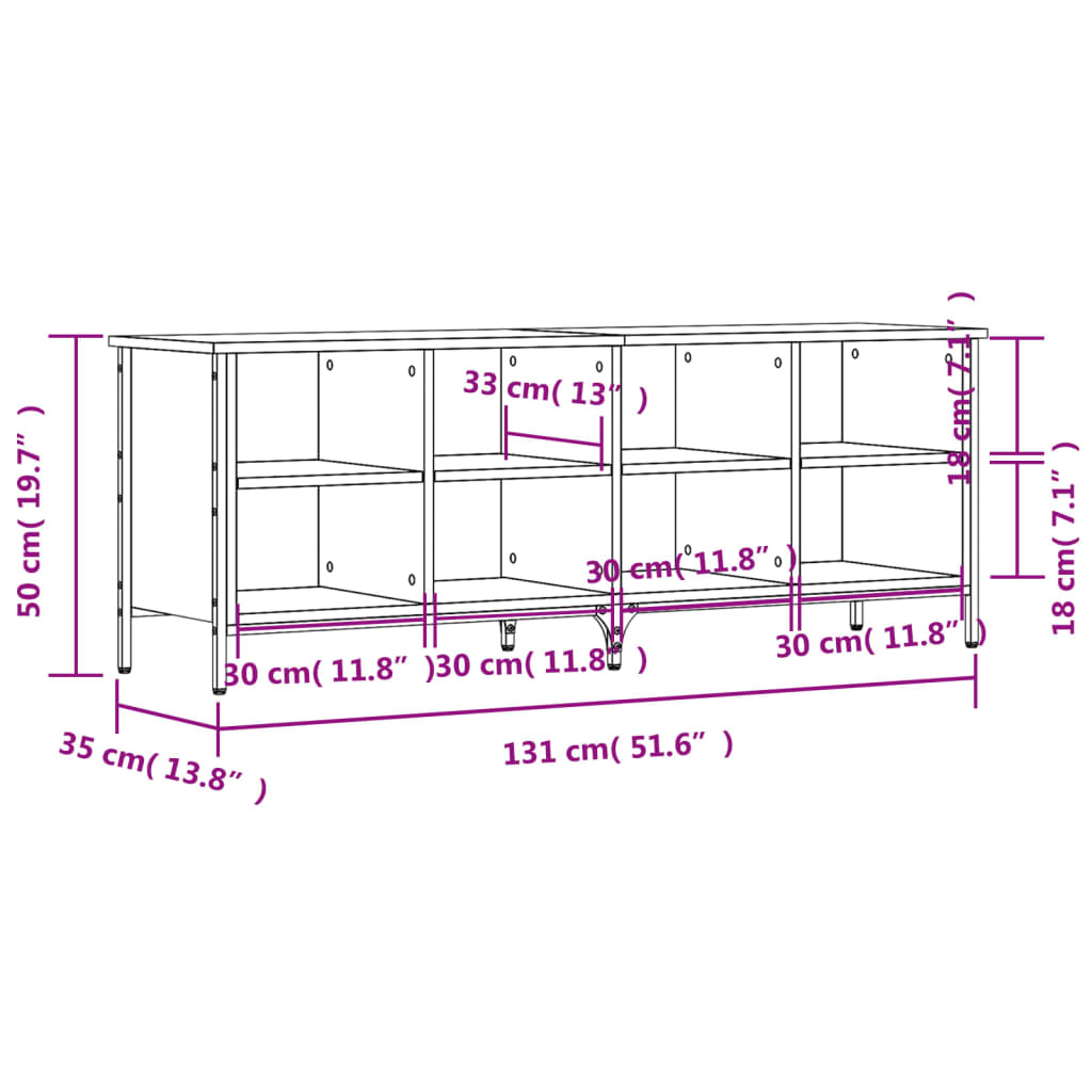 Schoenenkast 131x35x50 cm bewerkt hout gerookt eikenkleurig