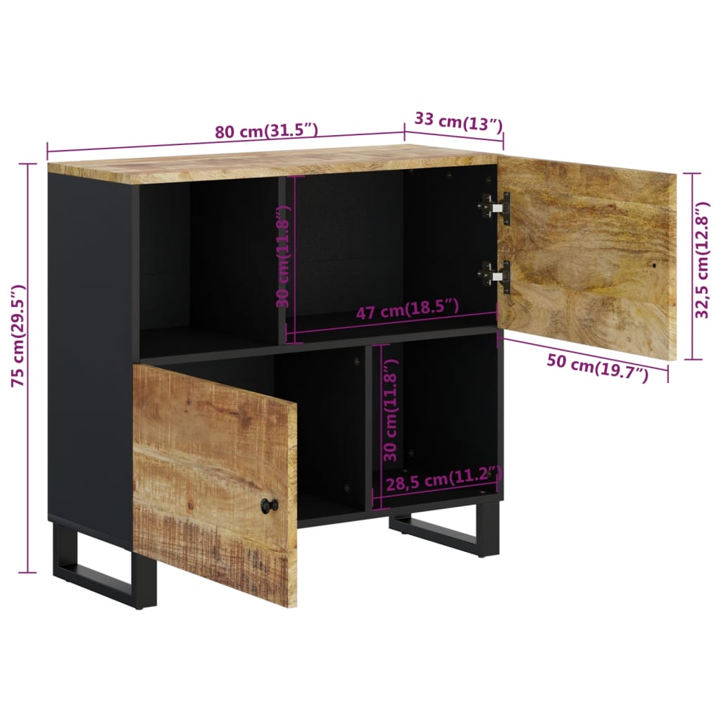 Dressoir met 2 deuren 80x33x75 cm massief mangohout - AllerleiShop