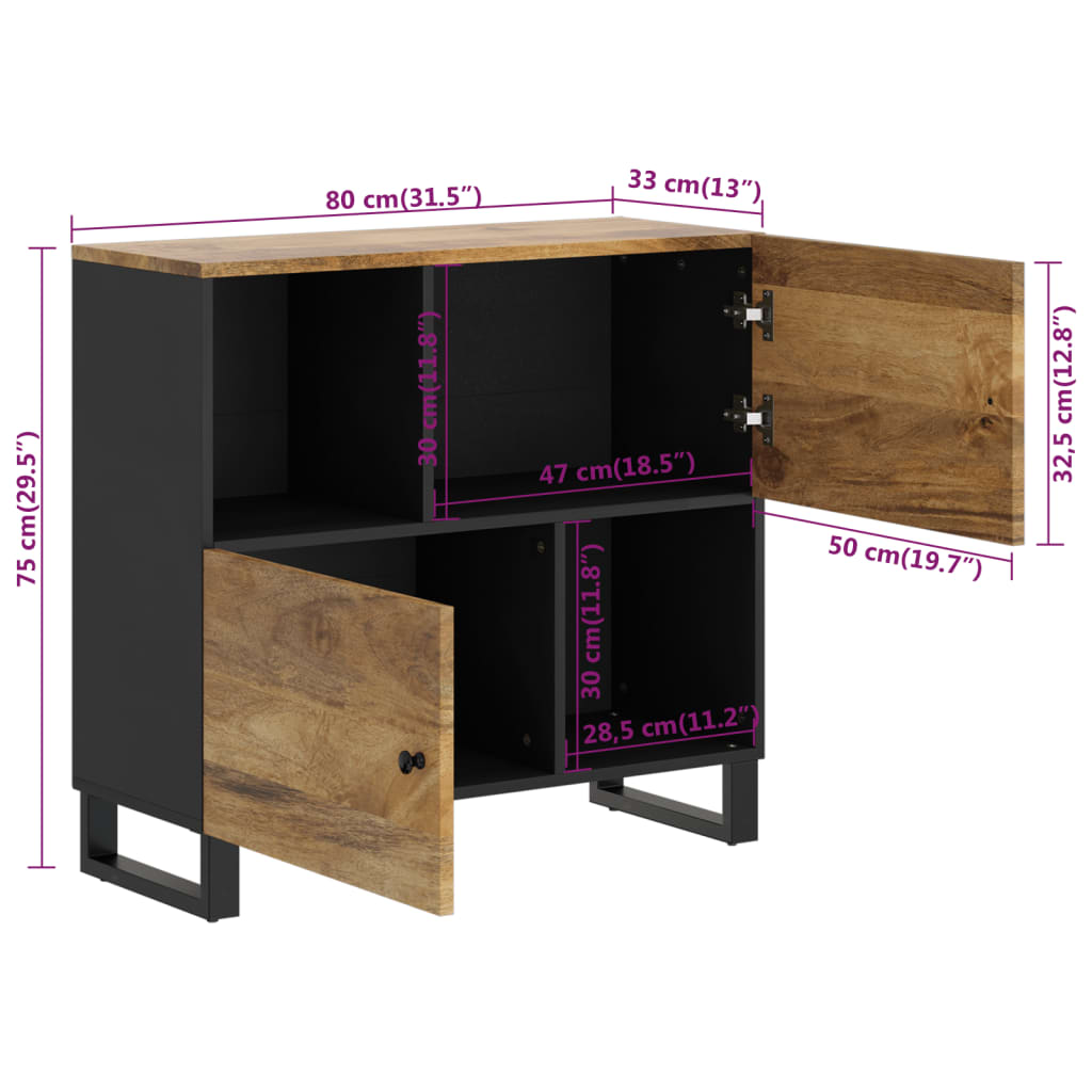 Dressoir met 2 deuren 80x33x75 cm massief mangohout - AllerleiShop