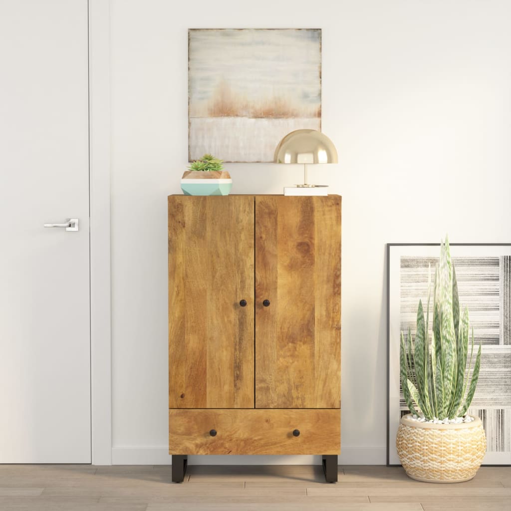 Hoge kast met lade 60x33x100 cm massief mangohout en ijzer - AllerleiShop