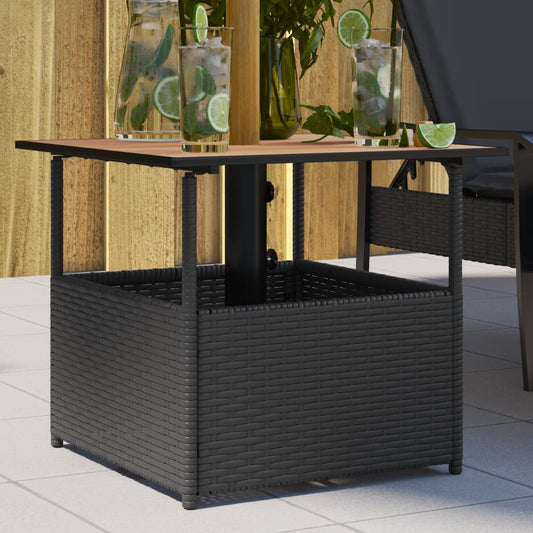 Tuintafel met parasolgat 55x55x46,5 cm poly rattan zwart - AllerleiShop