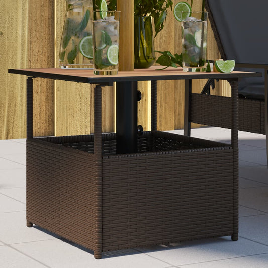 Tuintafel met parasolgat 55x55x46,5 cm poly rattan bruin - AllerleiShop