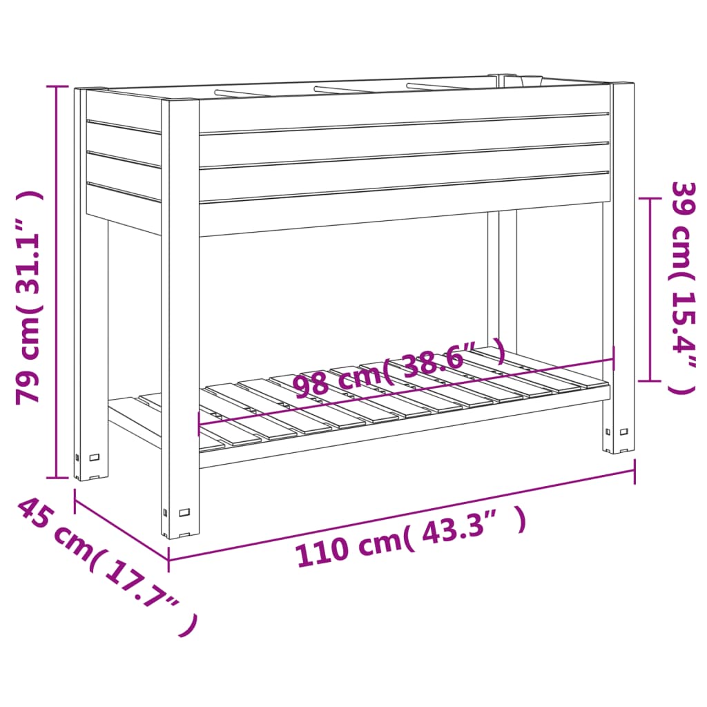 Plantenbak verhoogd 110x45x79 cm polypropeen lichtbruin - AllerleiShop