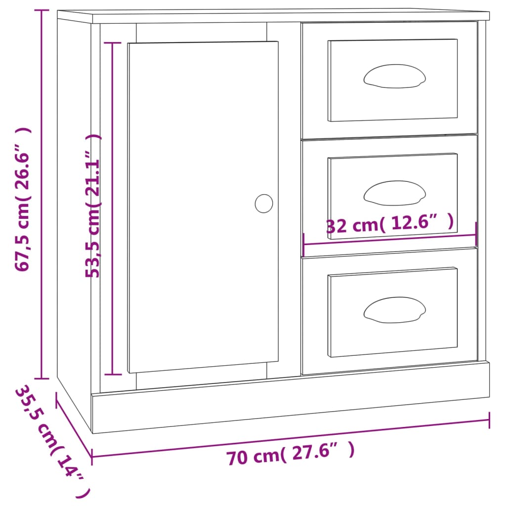 Dressoir 70x35,5x67,5 cm bewerkt hout zwart - AllerleiShop