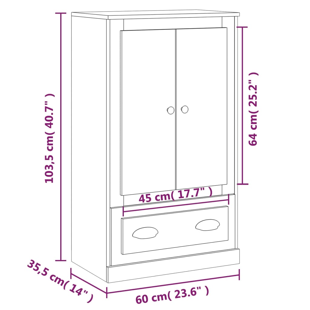 Hoge kast 60x35,5x103,5 cm bewerkt hout wit - AllerleiShop