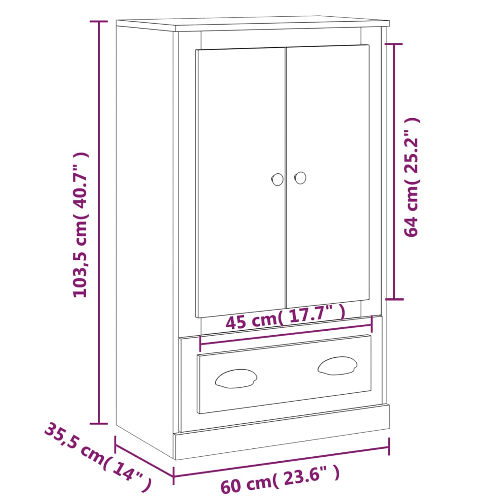 Hoge kast 60x35,5x103,5 cm bewerkt hout bruin eikenkleur - AllerleiShop