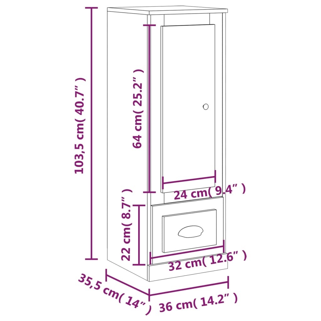 Hoge kast 36x35,5x103,5 cm bewerkt hout sonoma eikenkleurig - AllerleiShop