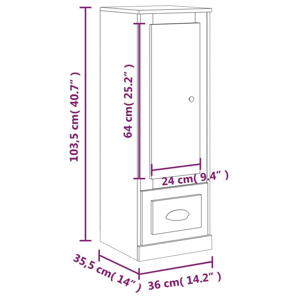 Hoge kast 36x35,5x103,5 cm bewerkt hout bruin eikenkleur - AllerleiShop