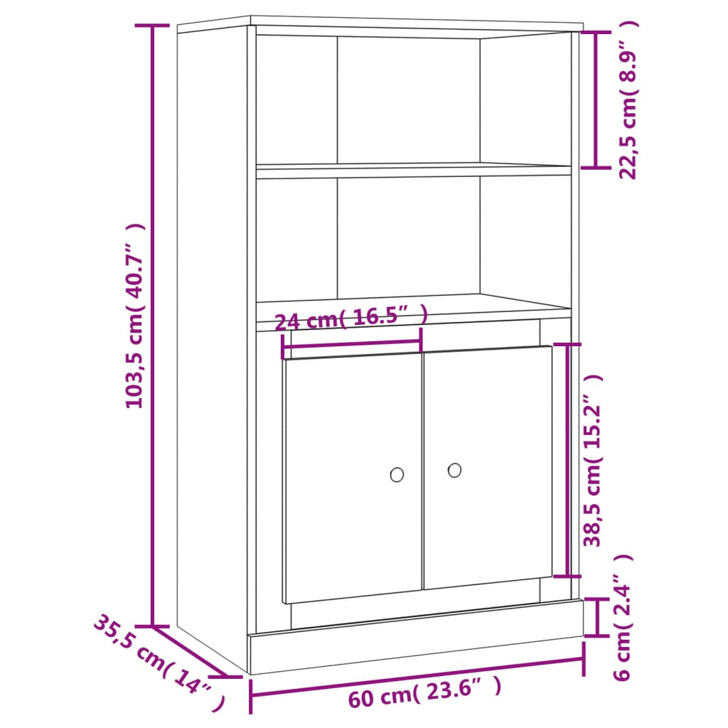 Hoge kast 60x35,5x103,5 cm bewerkt hout wit - AllerleiShop