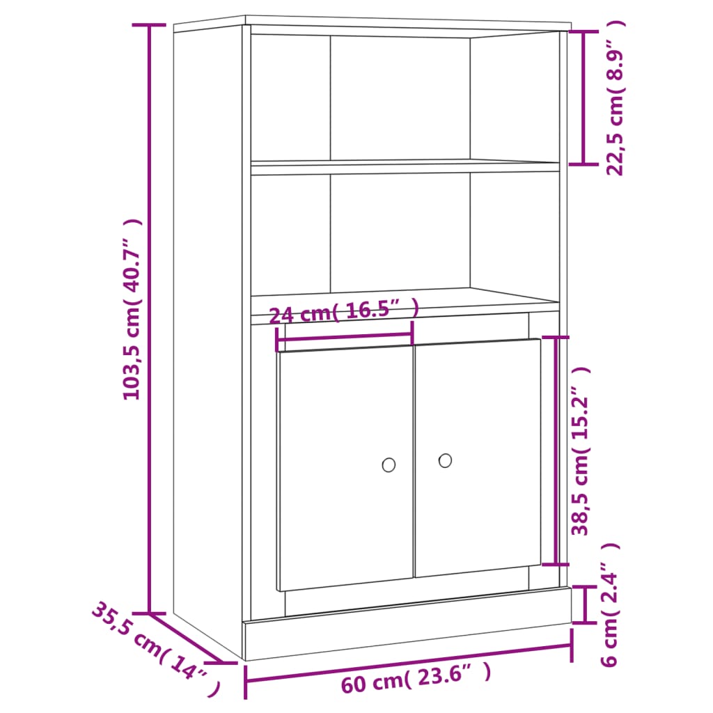 Hoge kast 60x35,5x103,5 cm bewerkt hout hoogglans wit - AllerleiShop