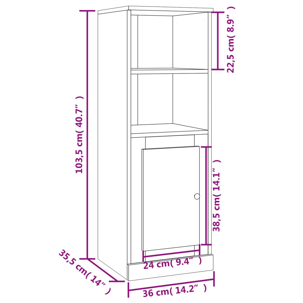 Hoge kast 36,35,5x103,5 cm bewerkt hout wit - AllerleiShop