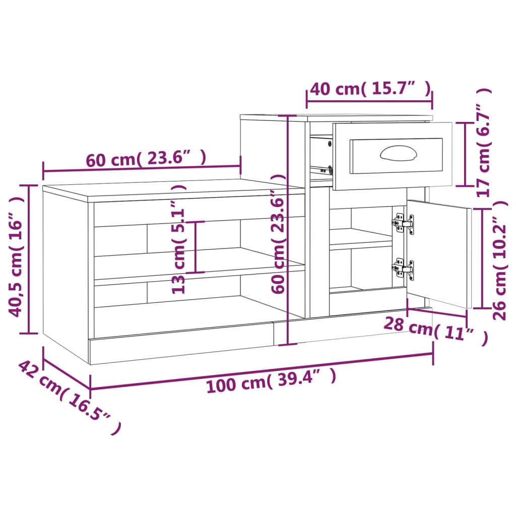 Schoenenkast 100x42x60 cm bewerkt hout sonoma eikenkleurig - AllerleiShop