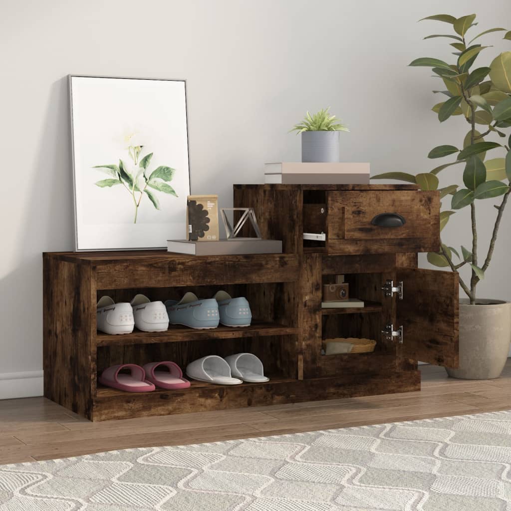 Schoenenkast 100x42x60 cm bewerkt hout gerookt eikenkleurig - AllerleiShop