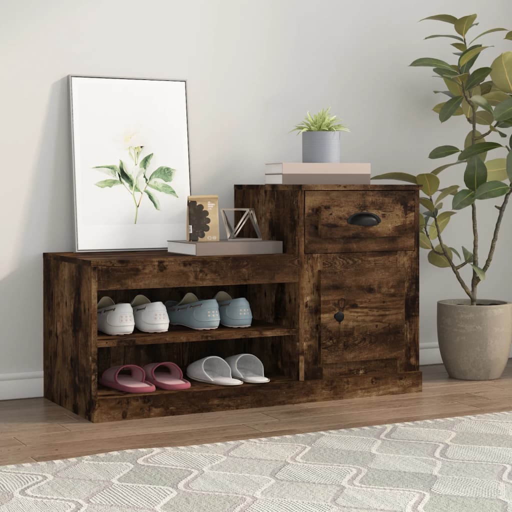 Schoenenkast 100x42x60 cm bewerkt hout gerookt eikenkleurig - AllerleiShop