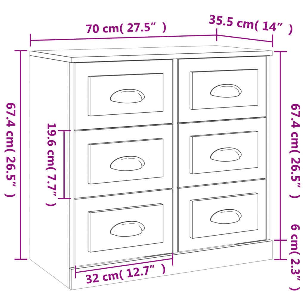 Dressoir 70x35,5x67,5 cm bewerkt hout wit - AllerleiShop