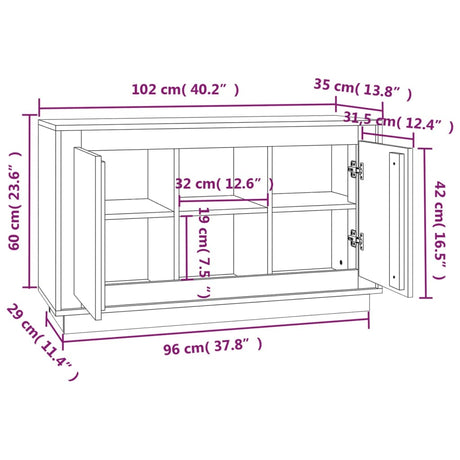 Dressoir 102x35x60 cm bewerkt hout wit