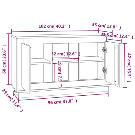 Dressoir 102x35x60 cm bewerkt hout hoogglans wit