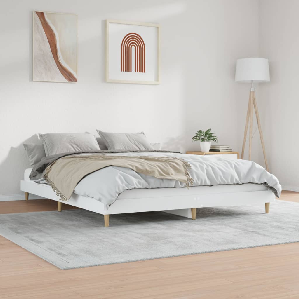 Bedframe massief hout wit 200x200 cm