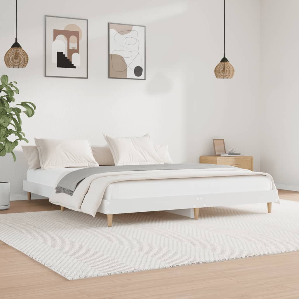 Bedframe massief hout wit 200x200 cm